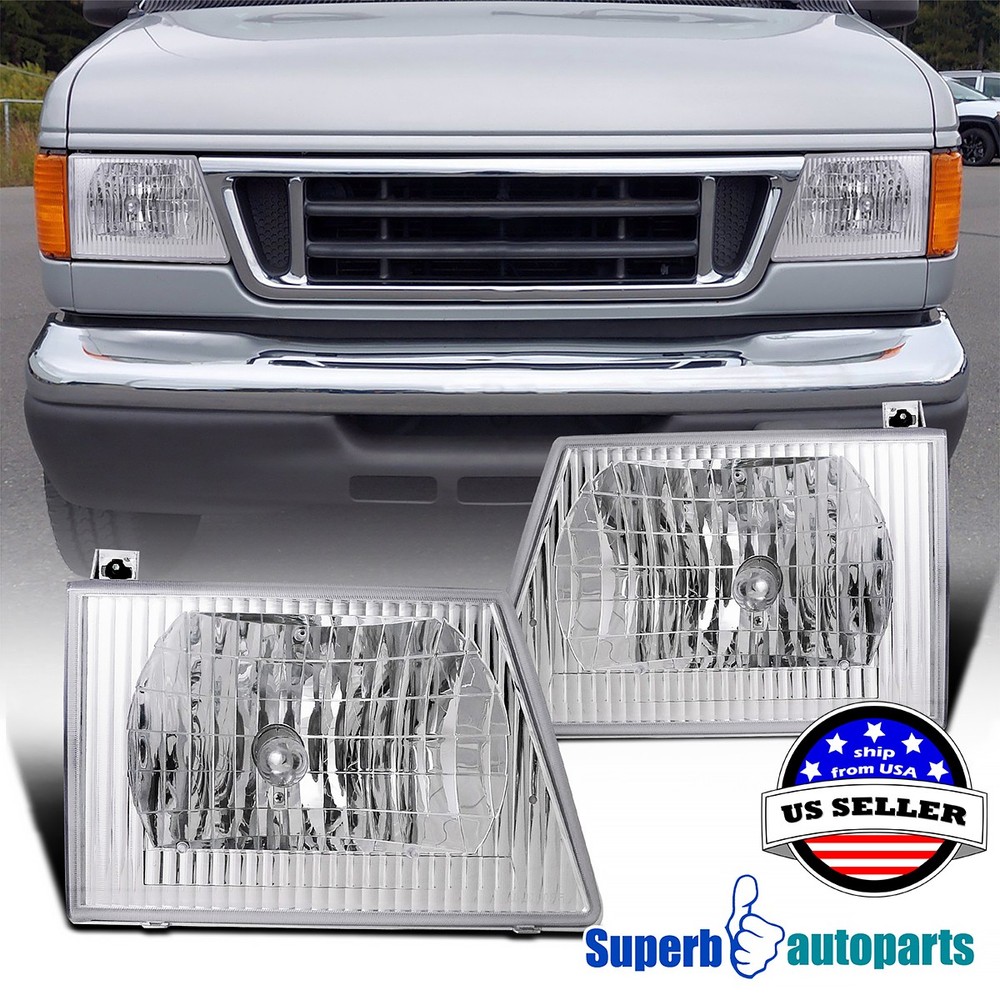 Fits 1992-2006 Ford E150 E250 E350 E450 Econoline Van Headlights Lamps