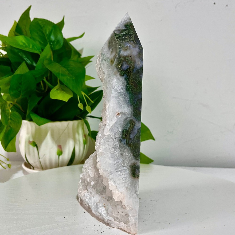 3.54LB  Water grass agate wide column obelisk sample column