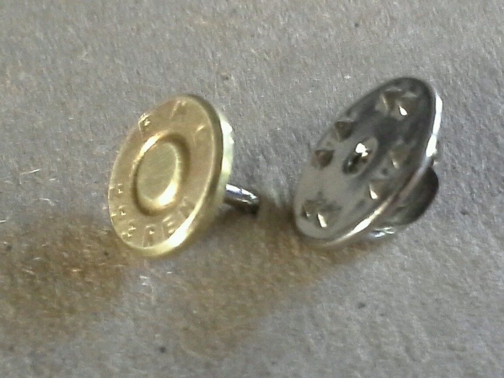 .223 Caliber Bullet Lapel Pin. Unique un-dented primer! Most caliber available