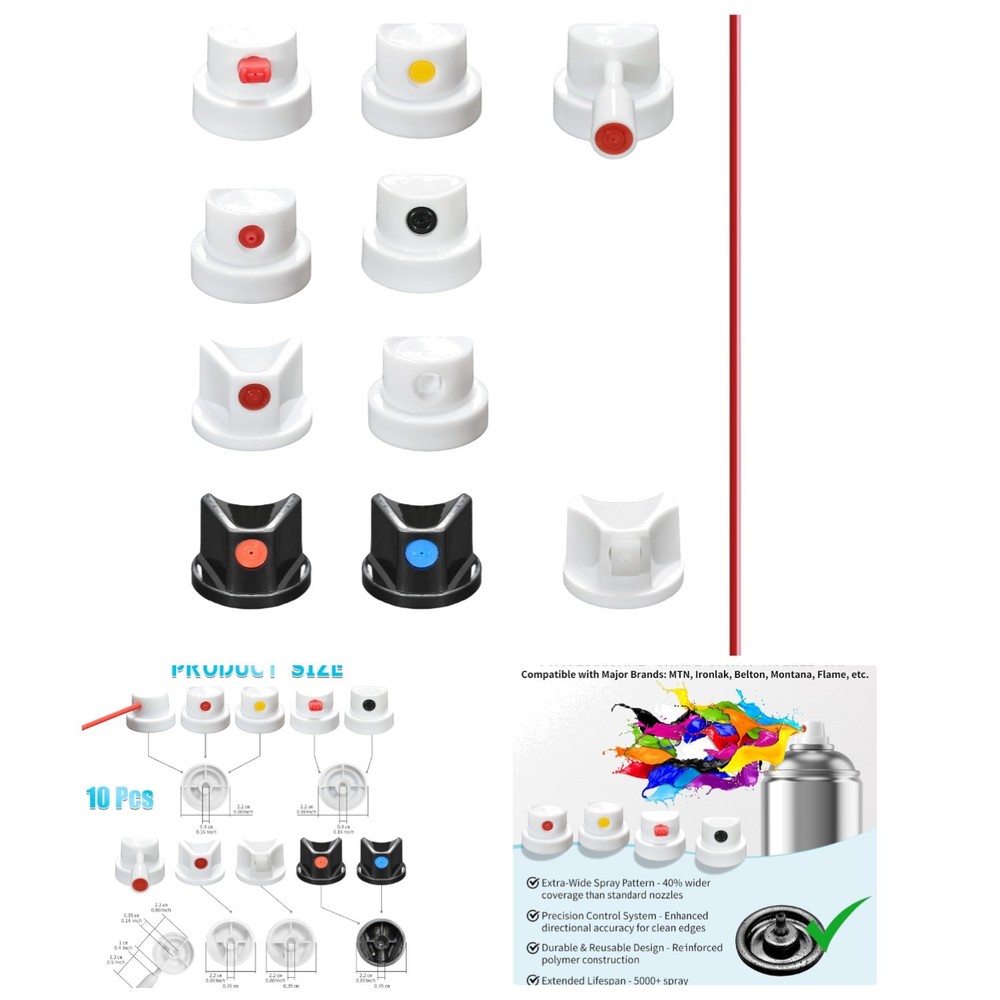 Ergonomic Spray Nozzle and Cap Kit - 10 Assorted Tips for Flawless Coverage