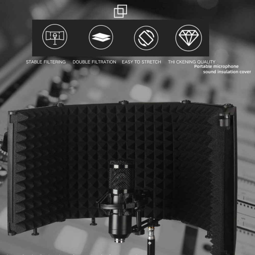 Microphone Isolation Shield, 5 Panel Sound Shield with Pop Filter and Tripod ...
