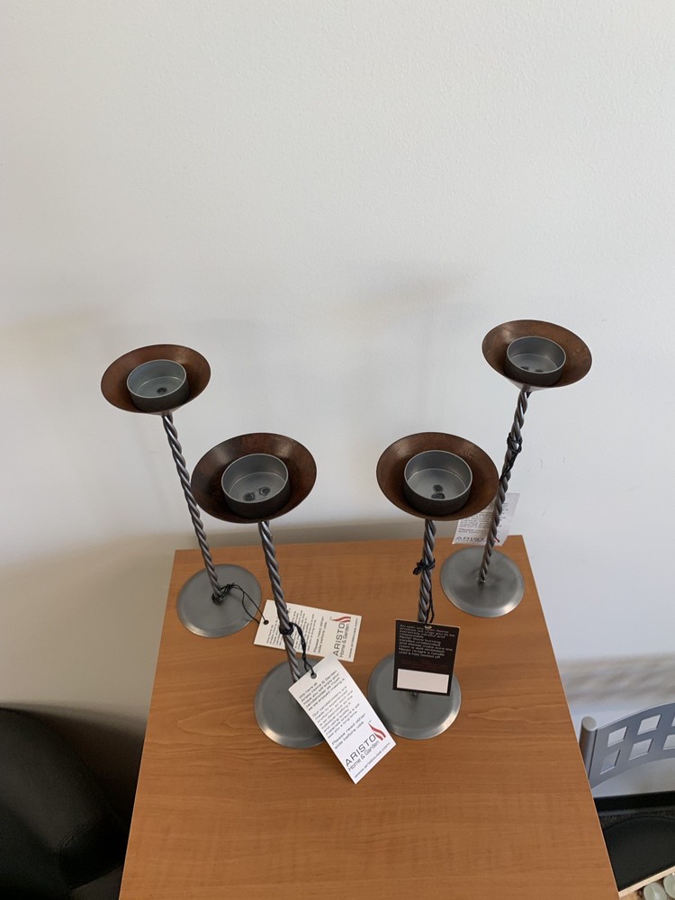 Four Rustic Tea candle holder with twisted Stem