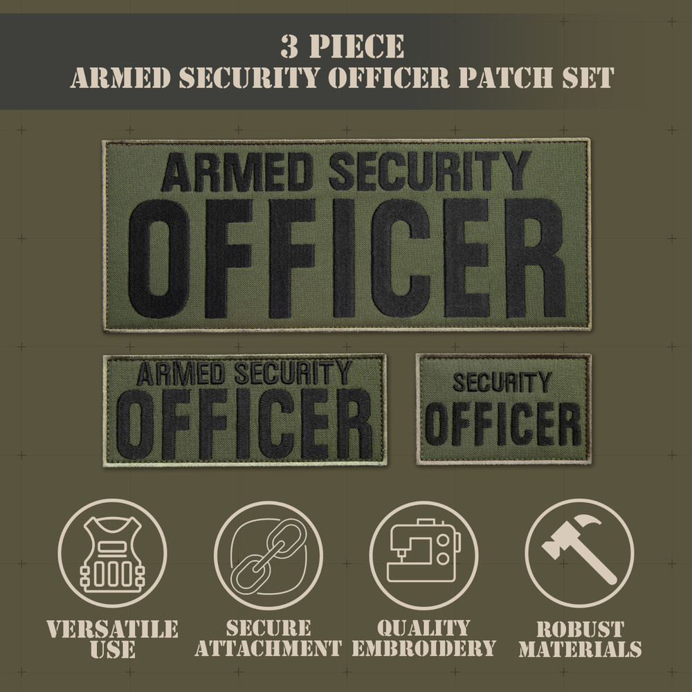 3Pcs Armed Security Officer Patch Set: Durable Embroidered Tactical Patches