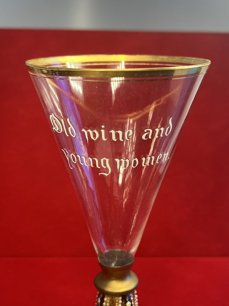 Two Bohemian Enameled Gilt Wine Glasses