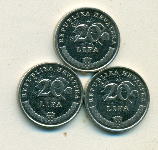 3 DIFFERENT 20 LIPA COINS from CROATIA (2012, 2013 & 2014)