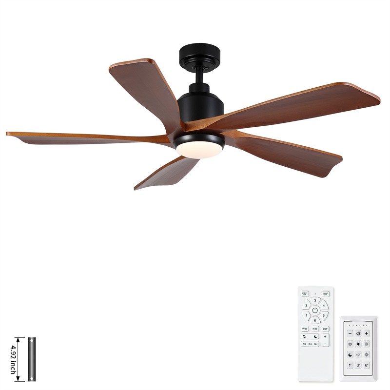 52" Farmhouse Solid Wood Ceiling Fan Reversible Motor w/Light Wall Switch Remote