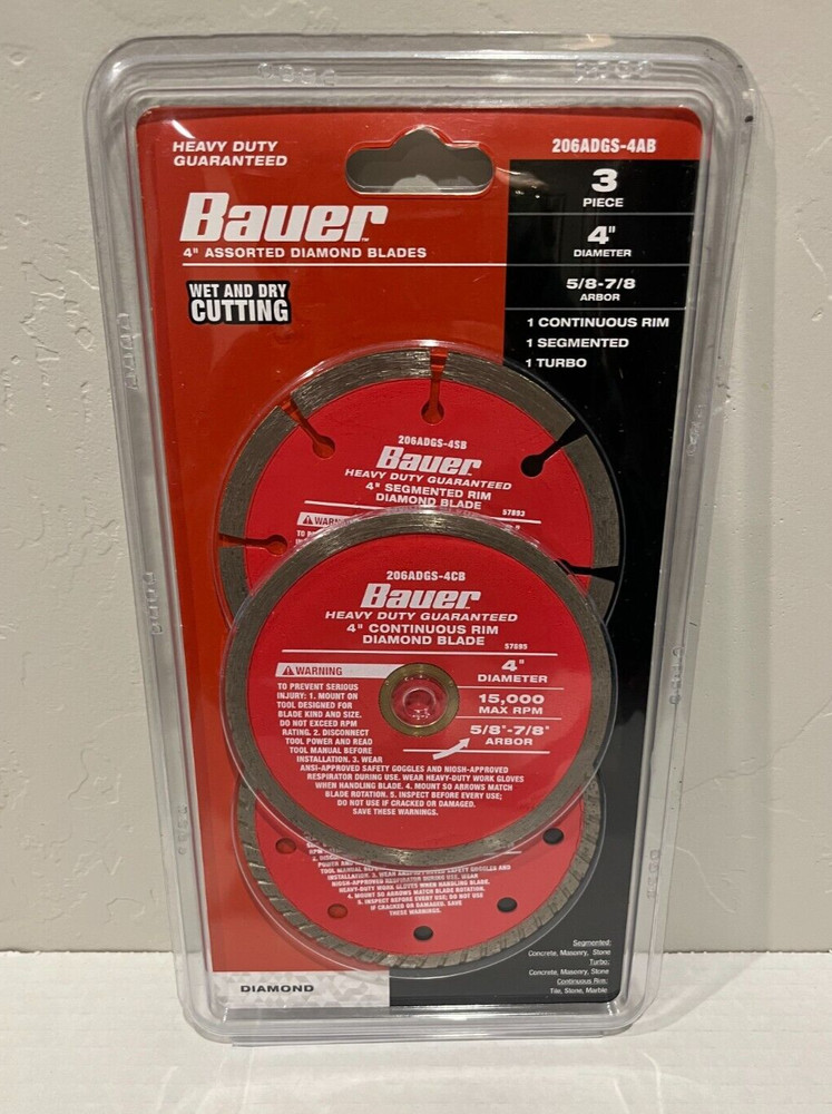4" Assorted 3pc Diamond Blades ~Segmented/Turbo/Continuous Rim~ #206ADGS-4AB
