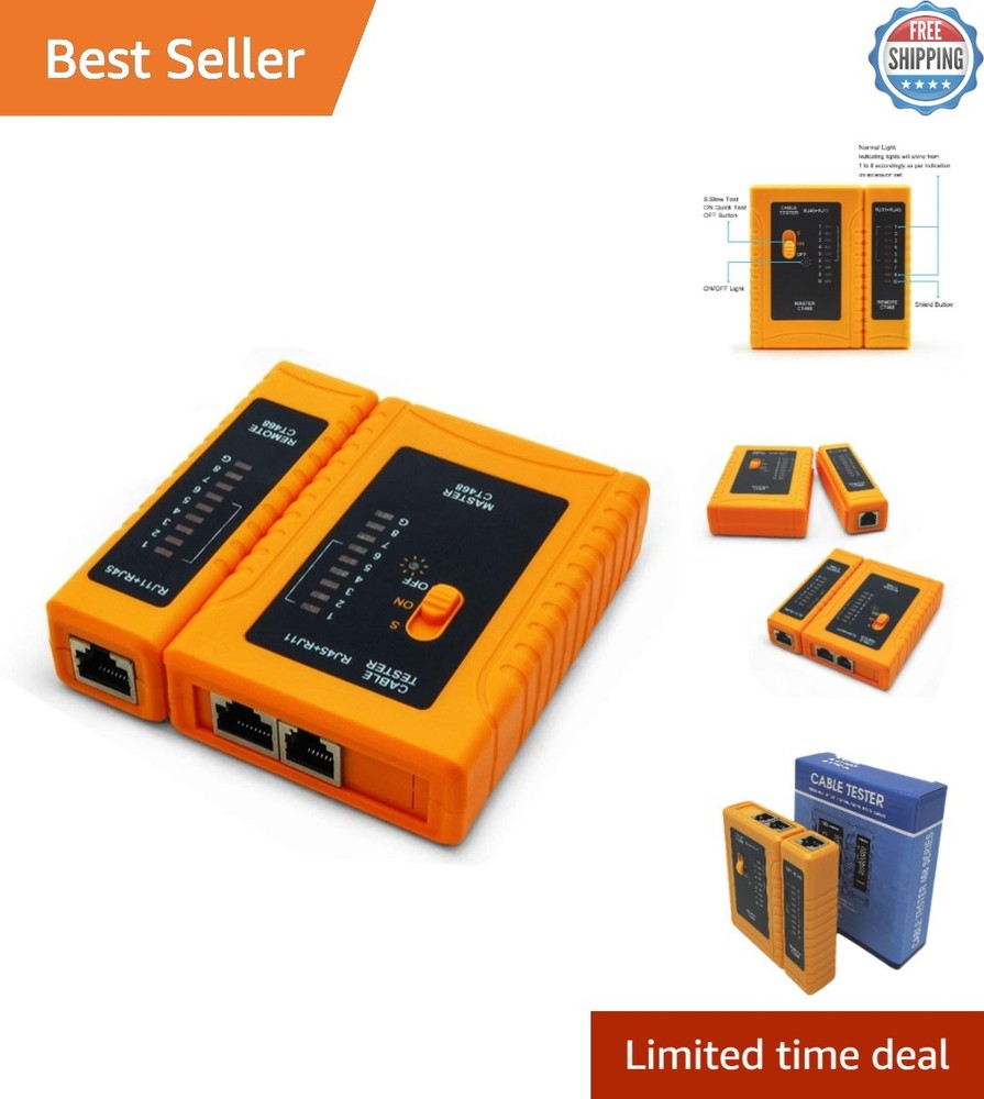Battery-Powered RJ11/RJ45 Cable Tester - Essential Tool for Network Reliability