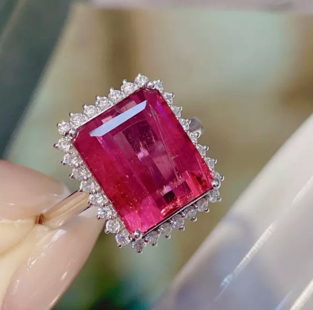 7.40Ct Emerald Cut Natural Ruby Diamond Ring 14K White Gold Size 8.5