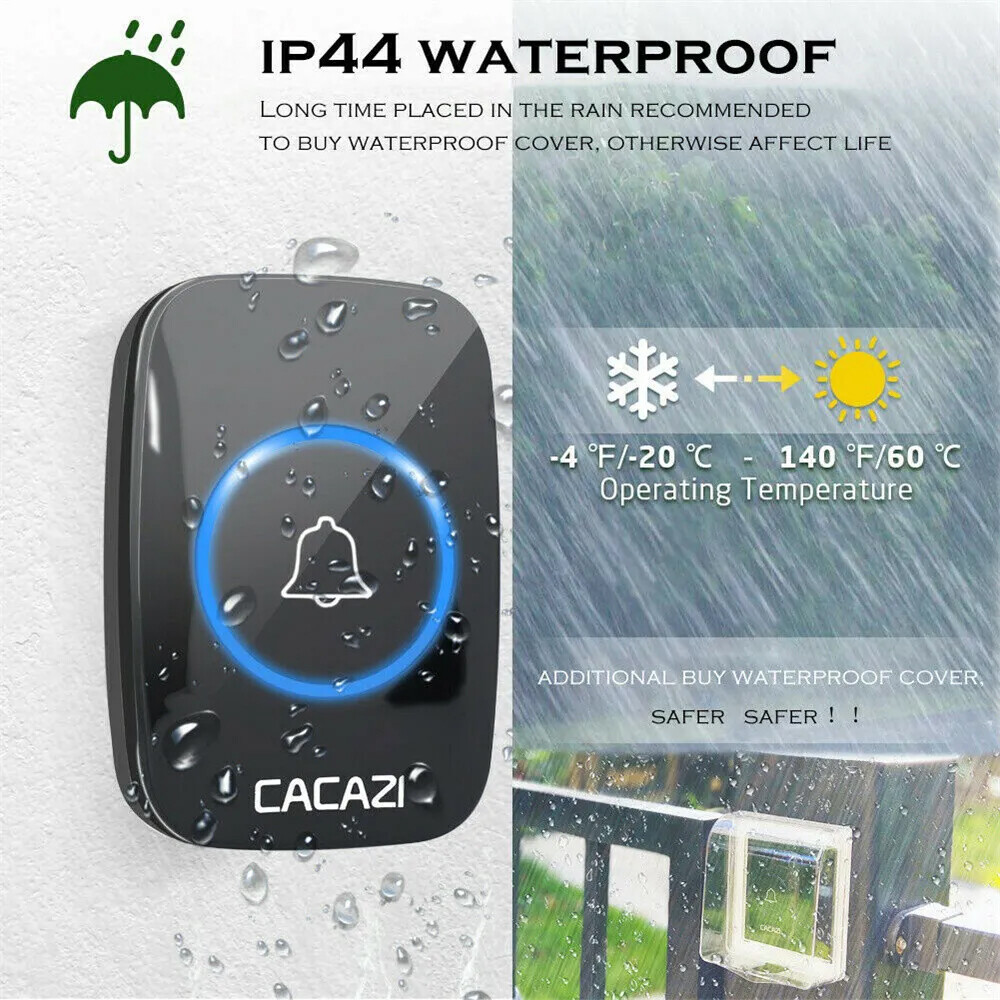 Smart Wireless Doorbell Waterproof plug-in receiver 3 modes adjustable volume