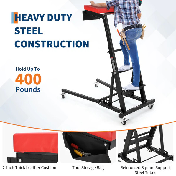 Foldable Automotive Topside Creeper Adjustable Height Movable Ladder 400Lbs NEW