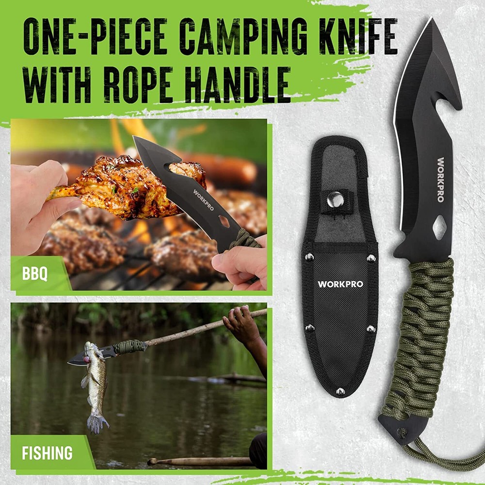 WORKPRO Camping Axe and Hunting Knives with Paracord Handle Camping Tool Sets