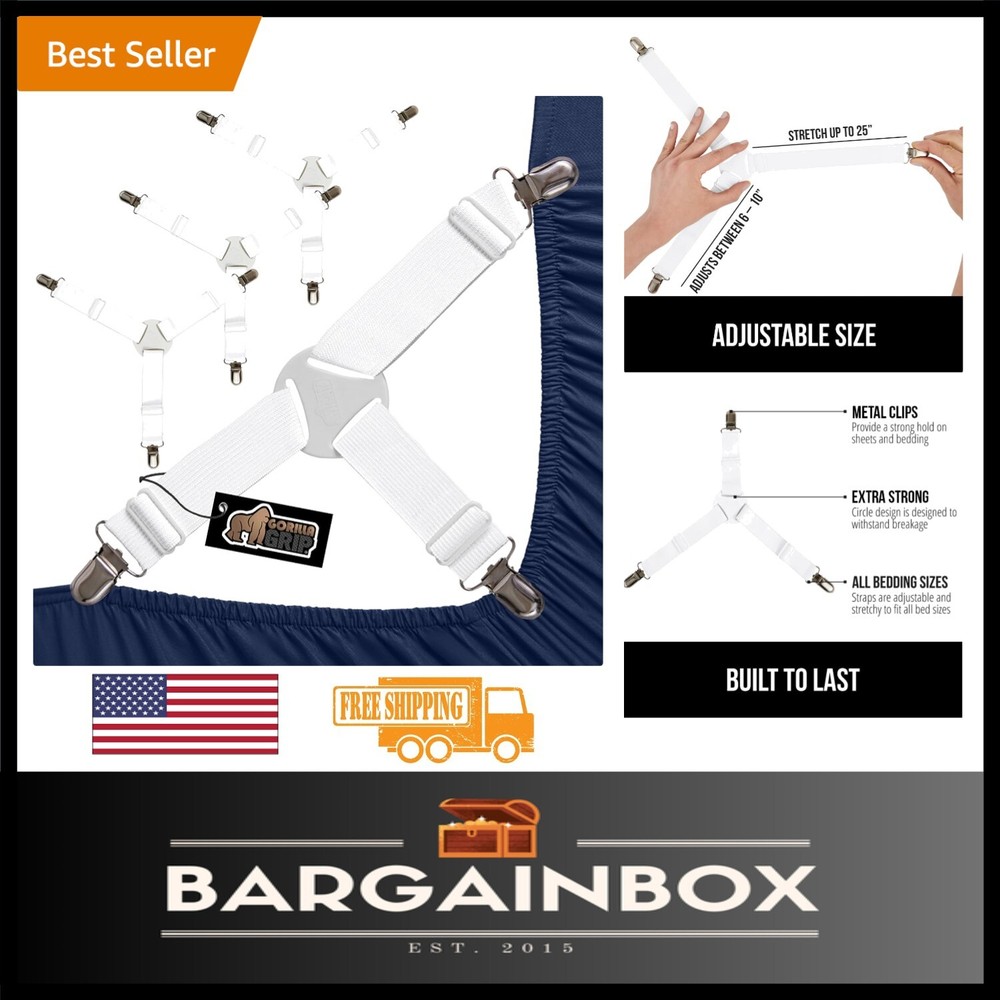 Easy Install Bed Sheet Straps - Secure and Wrinkle-Free Fitted Sheets, 4 Pack