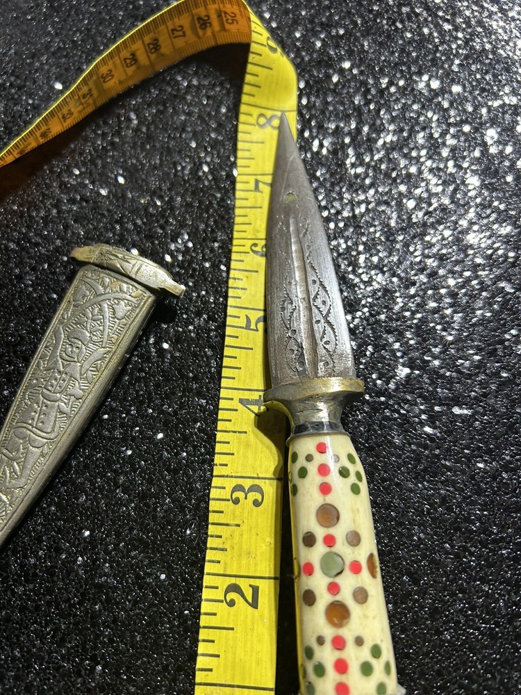 DAGGER Middle Eastern Silver With Alabaster Handle 8” Long VTG