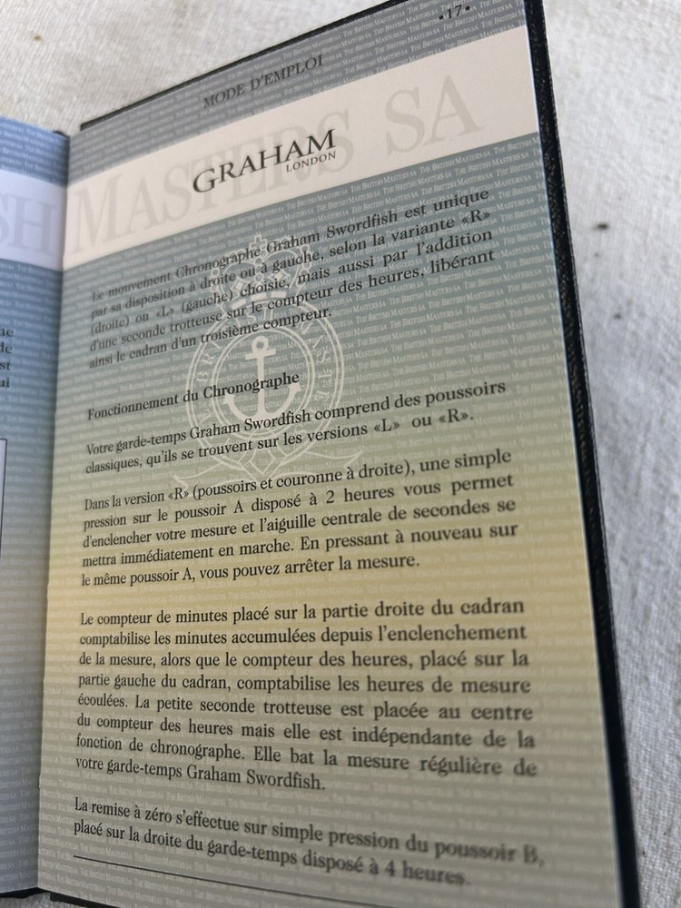 Graham Watch Original Certificate for Swordfish