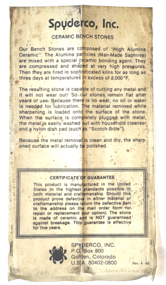 Spyderco Ceramic Bench Stone Medium Grit Whet Knife Sharpener with Case
