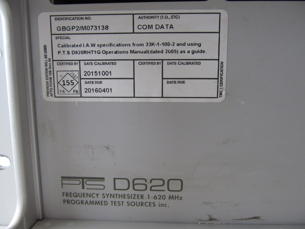 PTS D620 Frequency Synthesizer Test Source 1-620 MHz D620RHT1G
