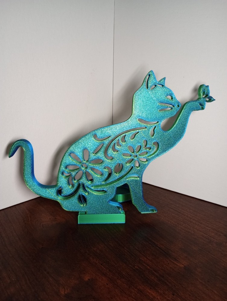 Cat and butterfly tea light 3D printed