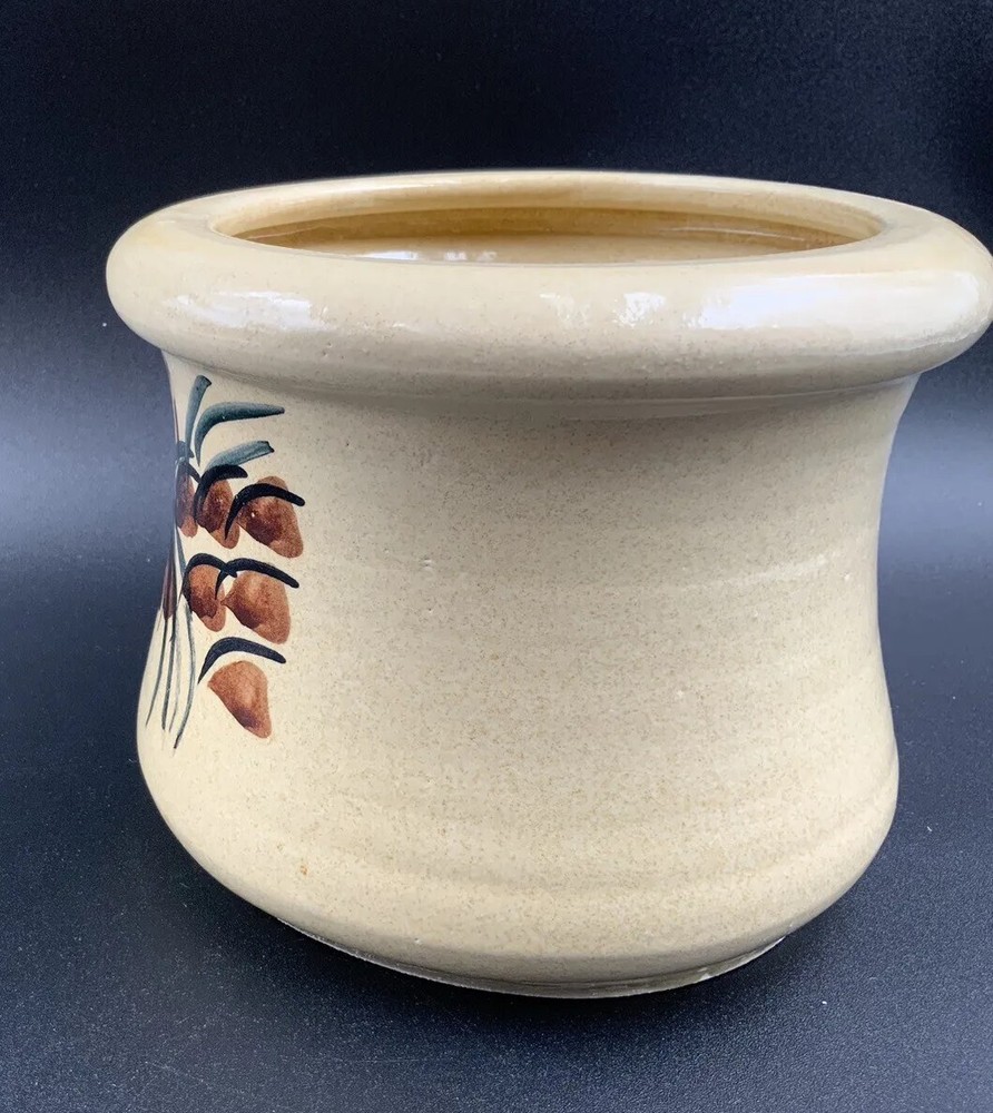 CONTEMPORARY POTTERY, LTD Studio SmallCeramic Crock Hand Painted Pinecone Spruce