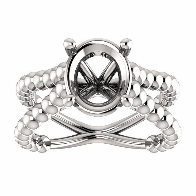 Sterling Silver Oval Cut Solitaire Ring Setting - Beaded Split-Shank Style Ring