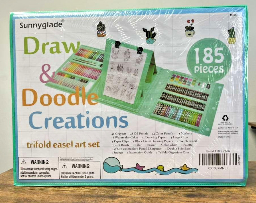185-Piece Complete Art Studio Set – Double-Sided Trifold Easel Drawing Kit
