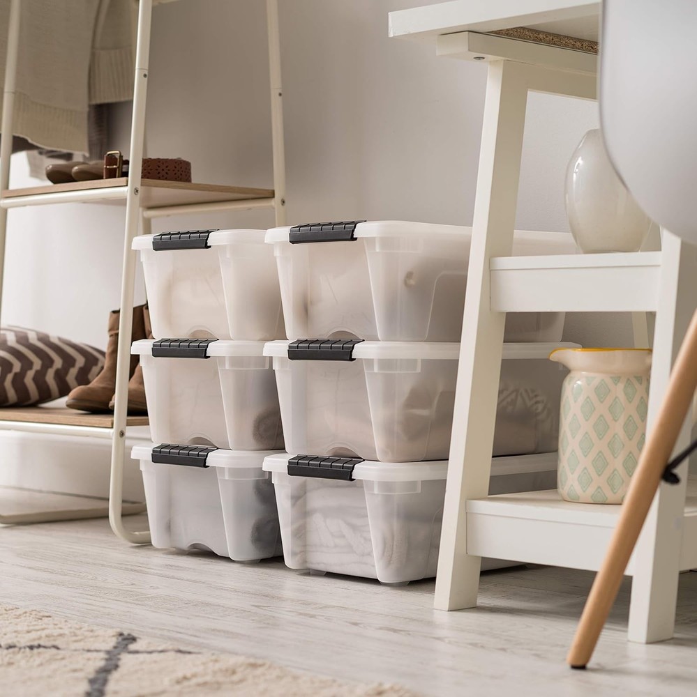 13 QT Plastic Storage Containers with Lids - 6-Pack - Pearl White