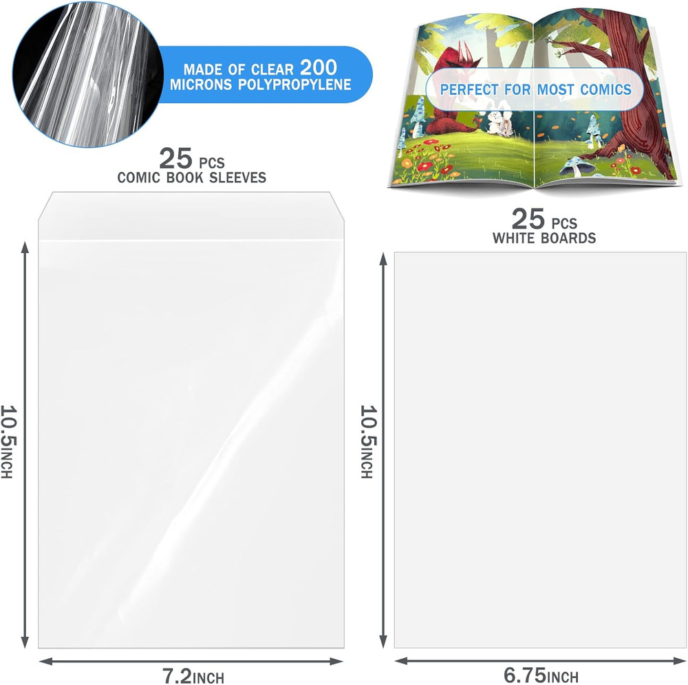 25 Sets Current Size Comic Book Bags and Boards, Reusable Transparent Comic Book