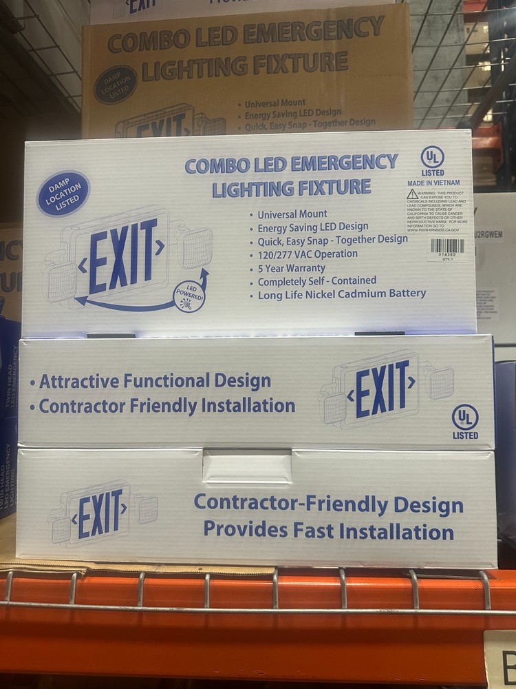 LED Exit Combo Red Letters White Housing