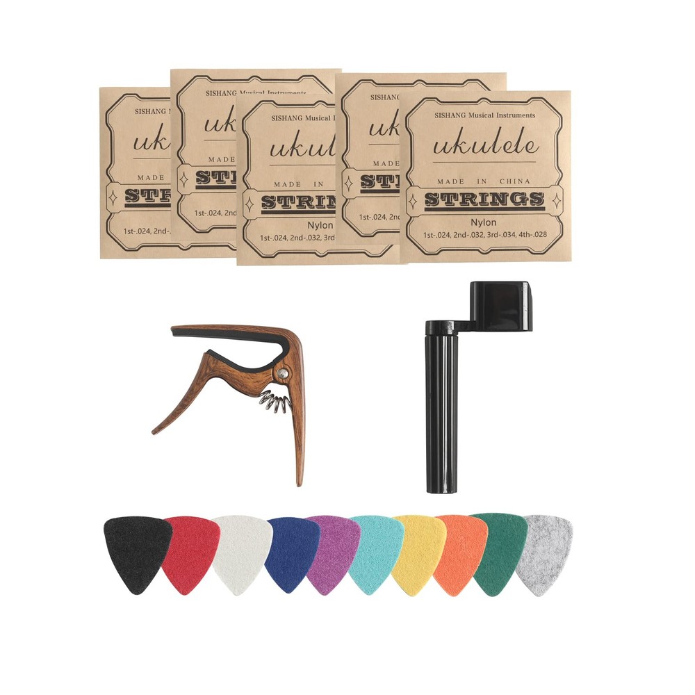 Nylon Ukulele Strings Kit 5 Sets Strings 10 Felt Picks Capo Winder Soprano