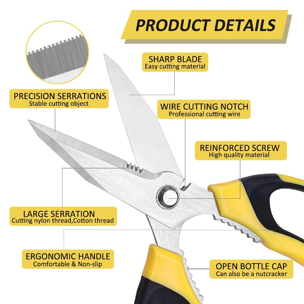 Heavy Duty Scissors, Sharp Scissors All Purpose with Yellow