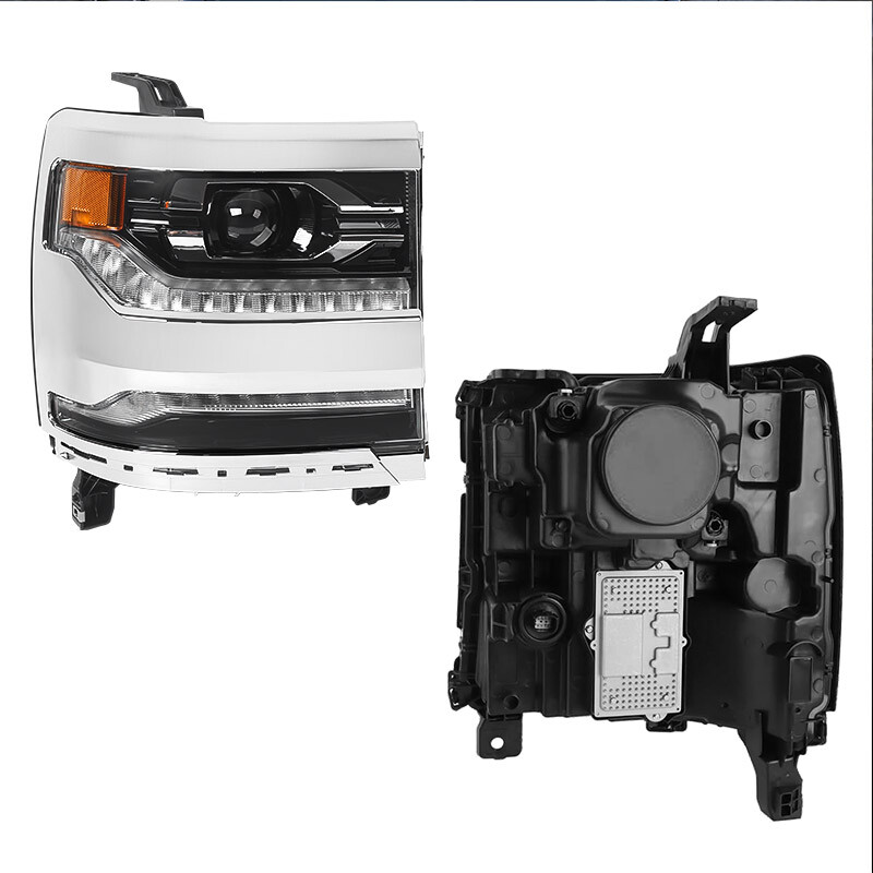 Pair FULL LED For 2016-2018 Chevy Silverado 1500 LTZ Headlights Assembly Chrome