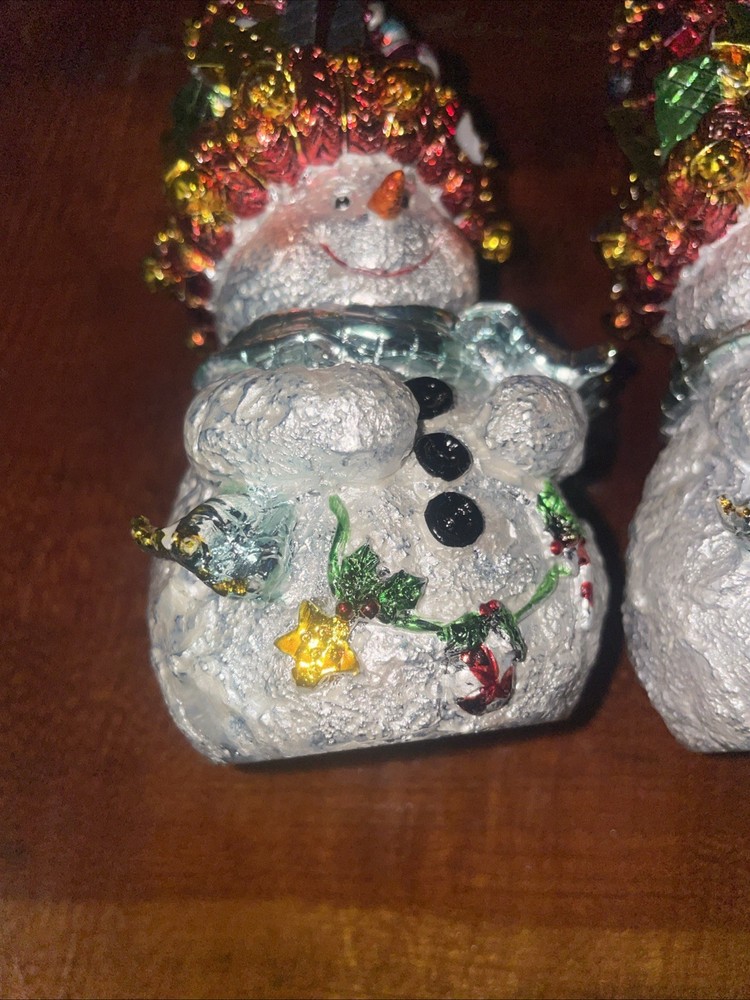 Pair Sparkling Snowmen Candle Holders
