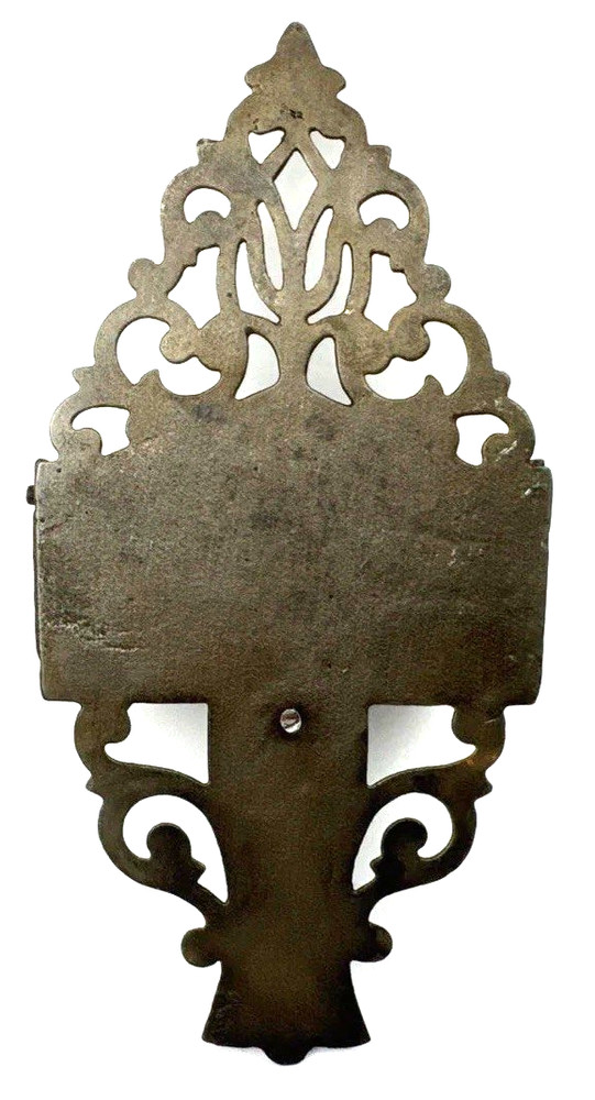 Antique Victorian Cast Iron Wall Mount Match Safe Holder Scroll