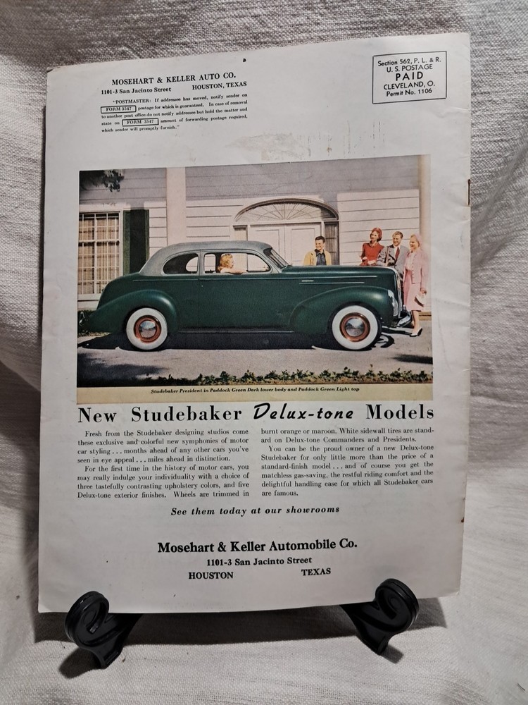 1940 Studebaker Wheel Magazine Mosehart & Keller Automobile Co.
