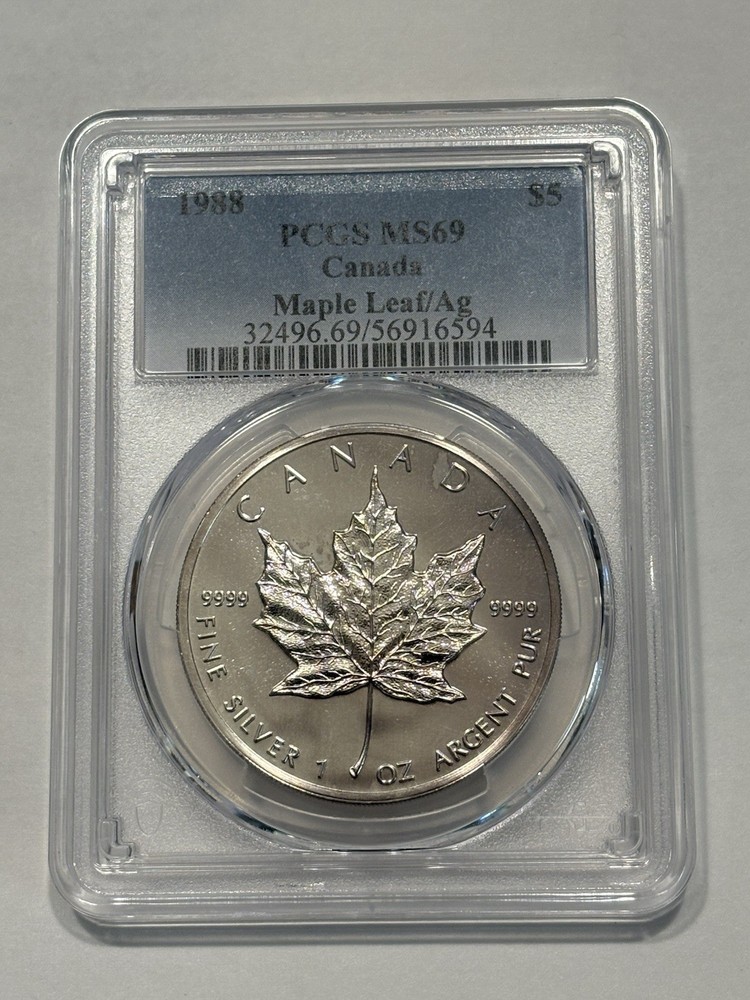 1988 Canada 5 Dollars Silver Maple Leaf MS69 PCGS Blue Label