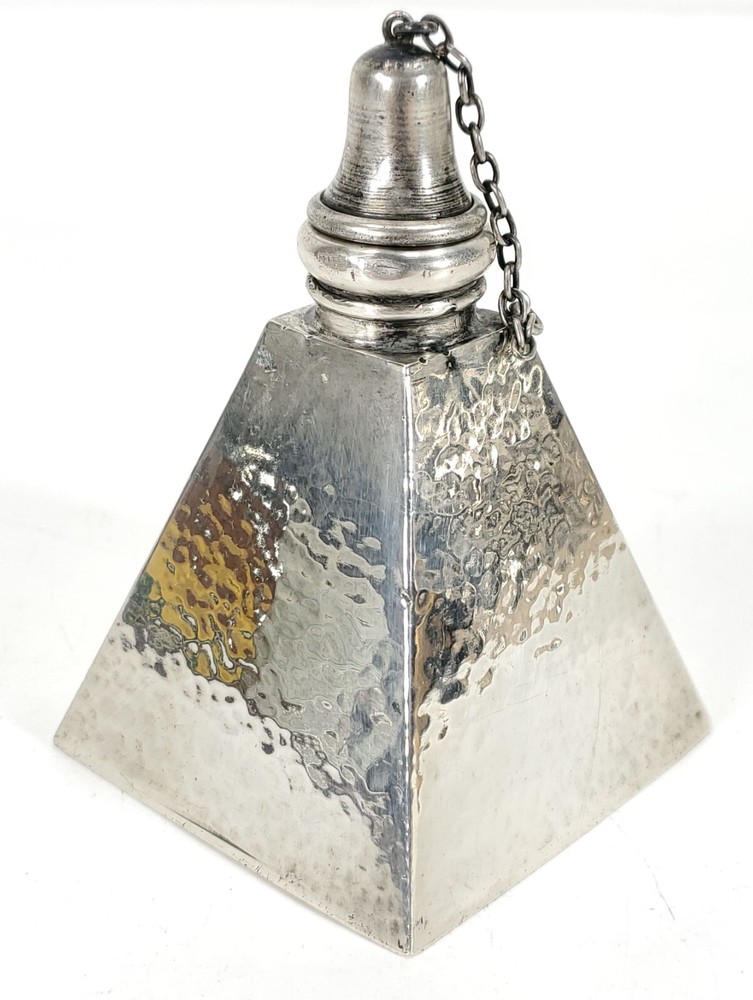 GEORGE A. HENCKEL Sterling Silver Cigar Lighter in Pyramid Form Hammered Surface