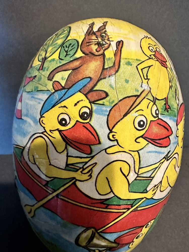German Easter Egg Candy Container Paper Mache 6” Ducks Vintage