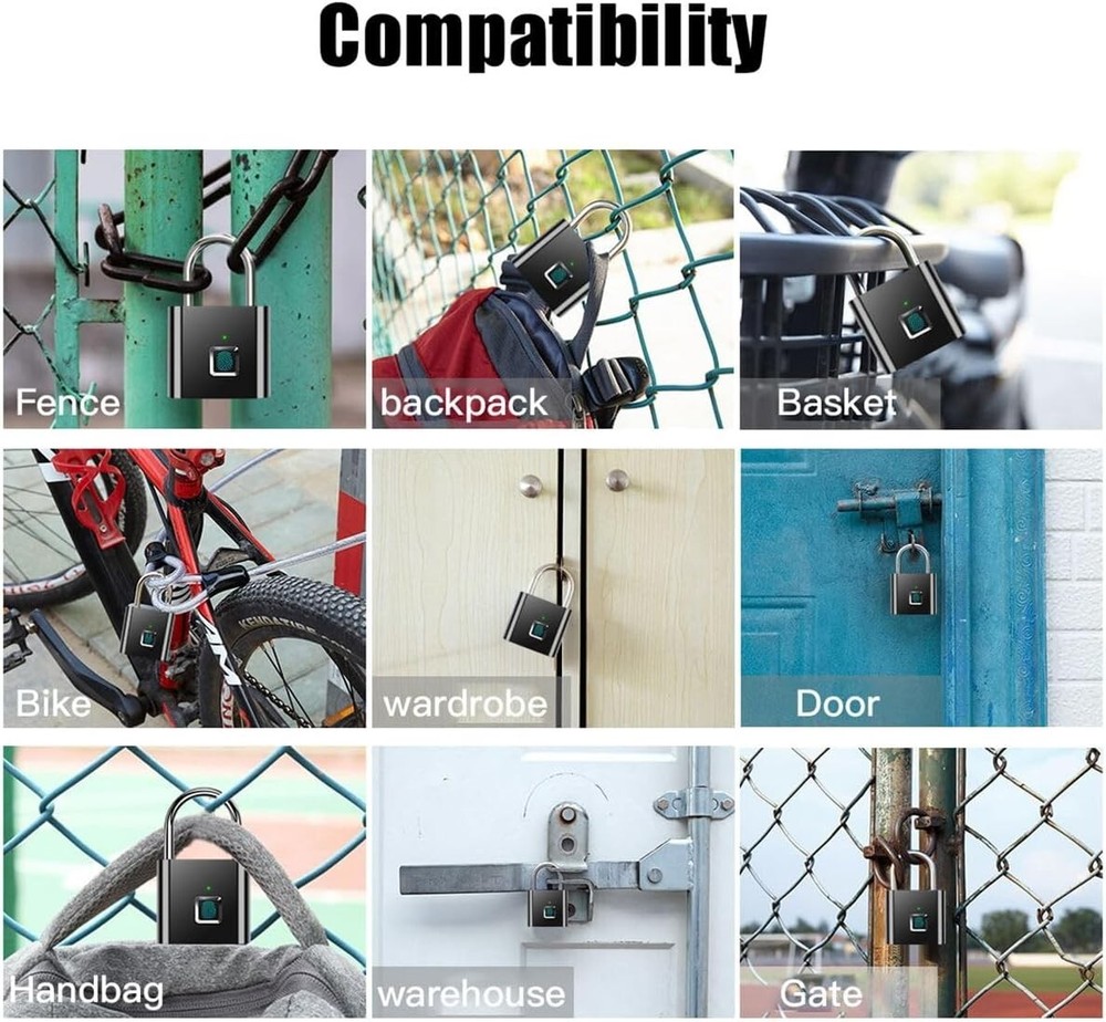 Waterproof Smart Fingerprint Door Lock Keyless Padlock Security USB Rechargeable
