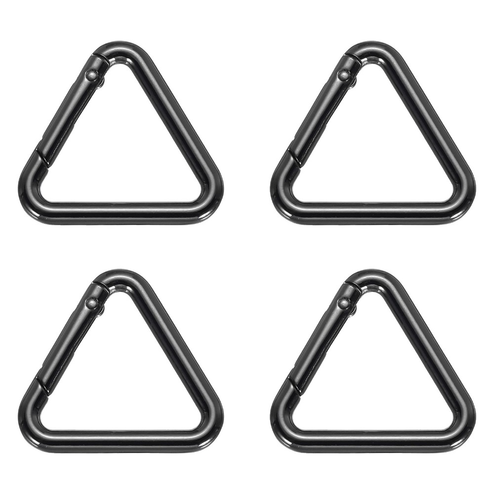 4Pcs 1-1/5" Triangle Jump Ring Buckle Spring Snap Clip Trigger Keychain Black