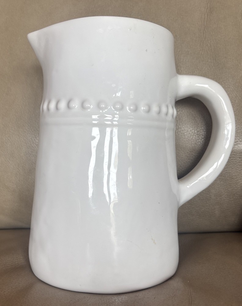 White Farmhouse Pitcher Rustic Dots Brand