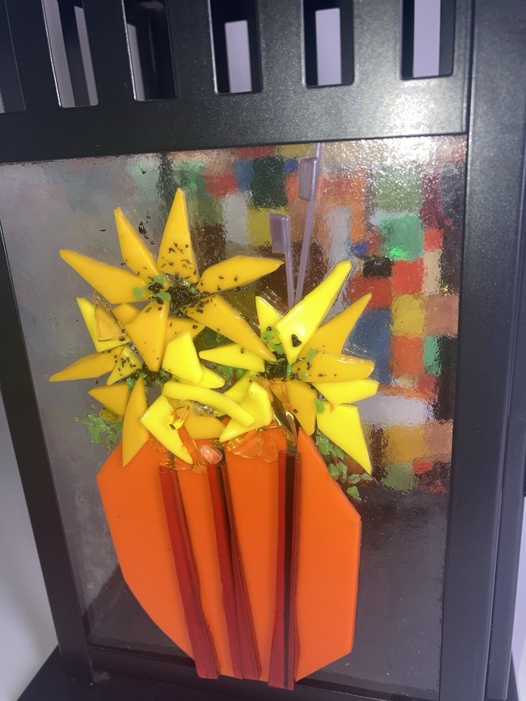 Fused Glass Panel Lantern Metal Floral Abstract Panel