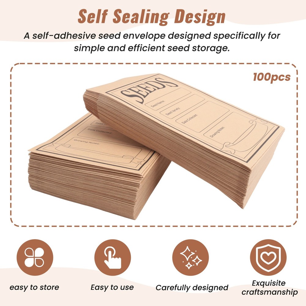 100PCS Seed Packets Envelopes: Self Sealing Small Seed Envelopes for6533