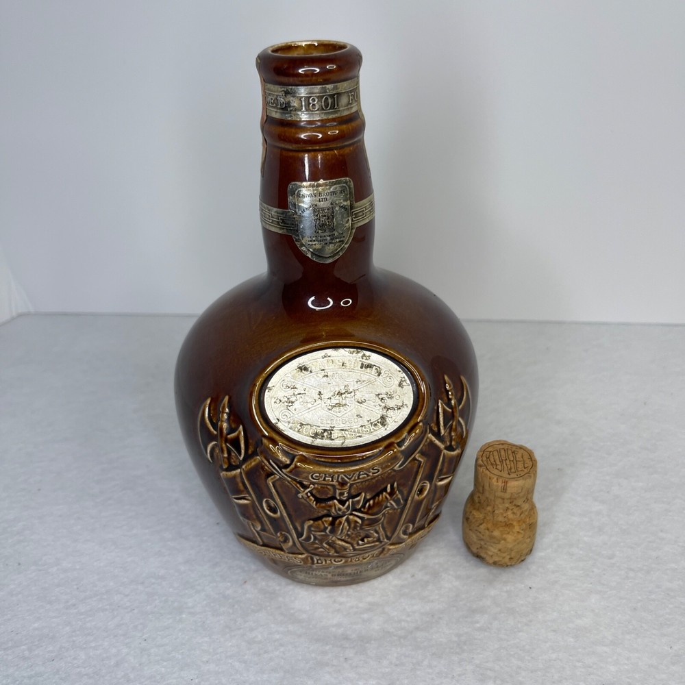 Empty Decanter Chivas Scotch Bottle 1801 Ceramic Cork Top Brown Ceramic Spode