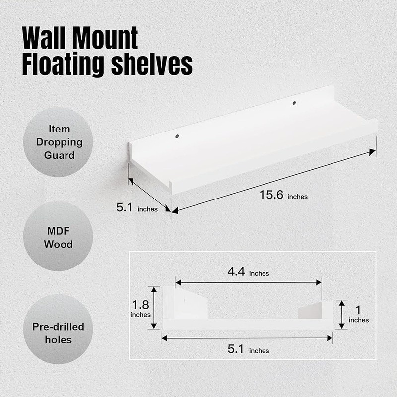 5 Set Wall Mounted Floating Shelves Decorative Storage Ledge Home Organization