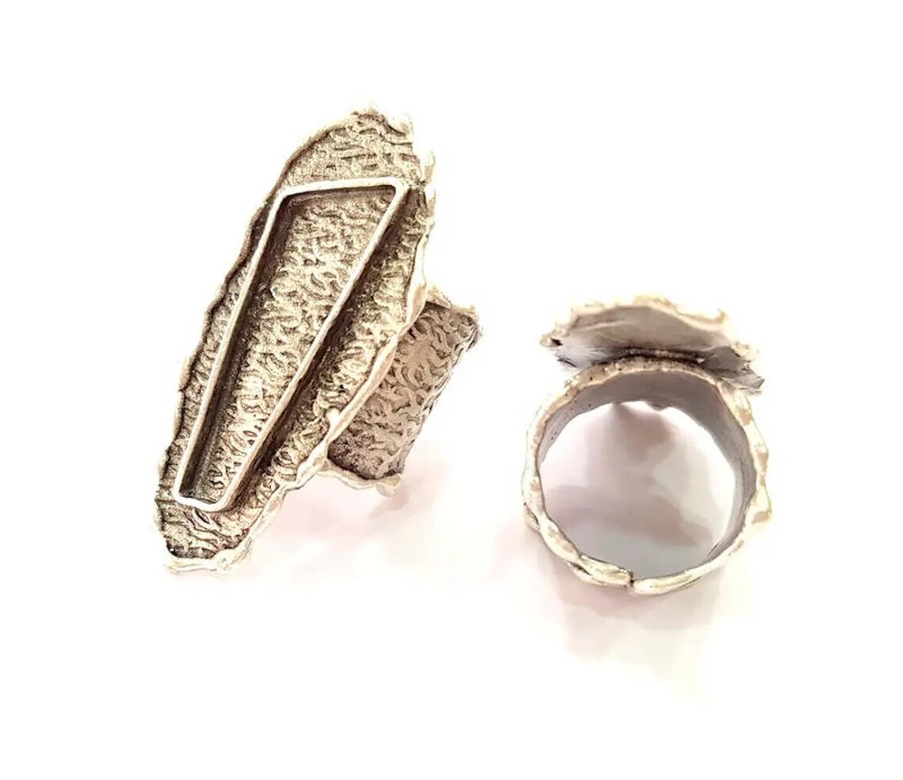 Ring Blank Bezel Settings Cabochon Mountings Adjustable Antique Silver Brass