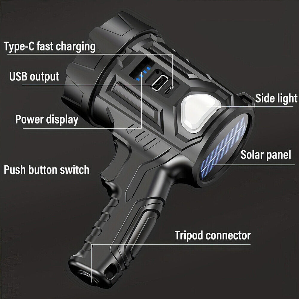 Spot Lights Hand Held Rechargeable Spotlight Large Flashlight Torch 30000000 Lm