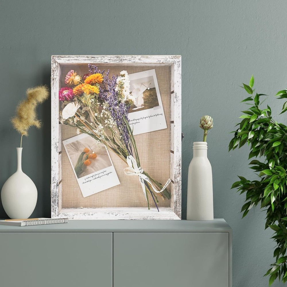 Wall Mount Display Case with Adjustable Shelves White 11x14 Keepsake Shadow Box