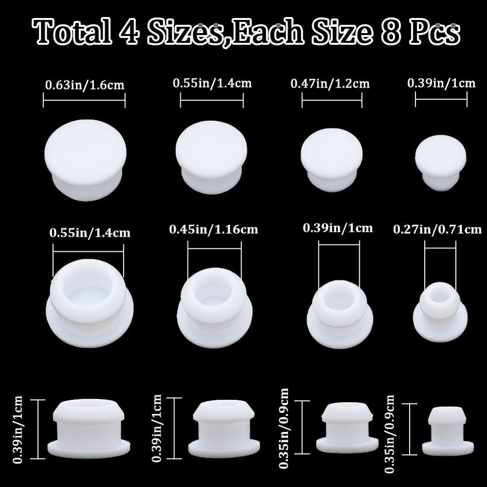 GORGECRAFT 32PCS 4 Sizes White Silicone Stoppers for Salt and Pepper Shakers 9/3