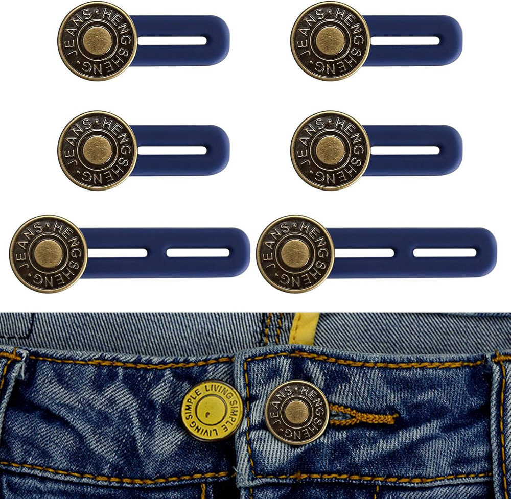 6 Pcs Jean Button Extender Pants Extender for Moderate dark blue