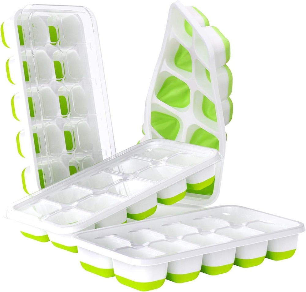 Ice Cube Tray with Lids - 4 Pack Stackable Silicone Ice Trays for Freezer, BP...